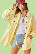 La Miel Warm Vacation Jacket in soft yellow fabric with front pockets and relaxed fit