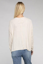 Women's Shirts Washed Ribbed Dolman Sleeve Round Neck Top