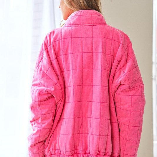 Women's Coats & Jackets Washed Soft Comfy Quilting Zip Closure Jacket