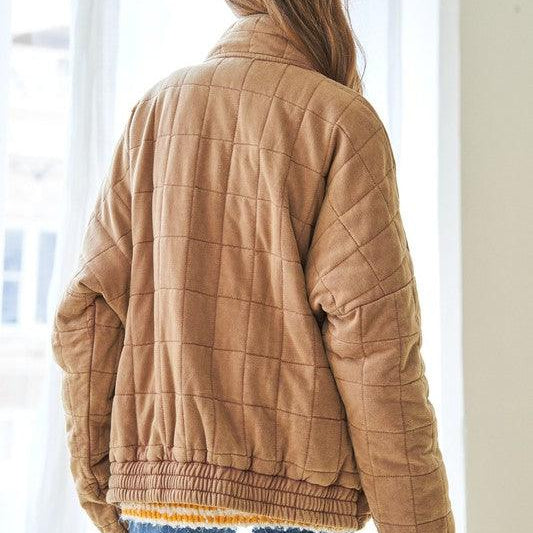 Women's Coats & Jackets Washed Soft Comfy Quilting Zip Closure Jacket