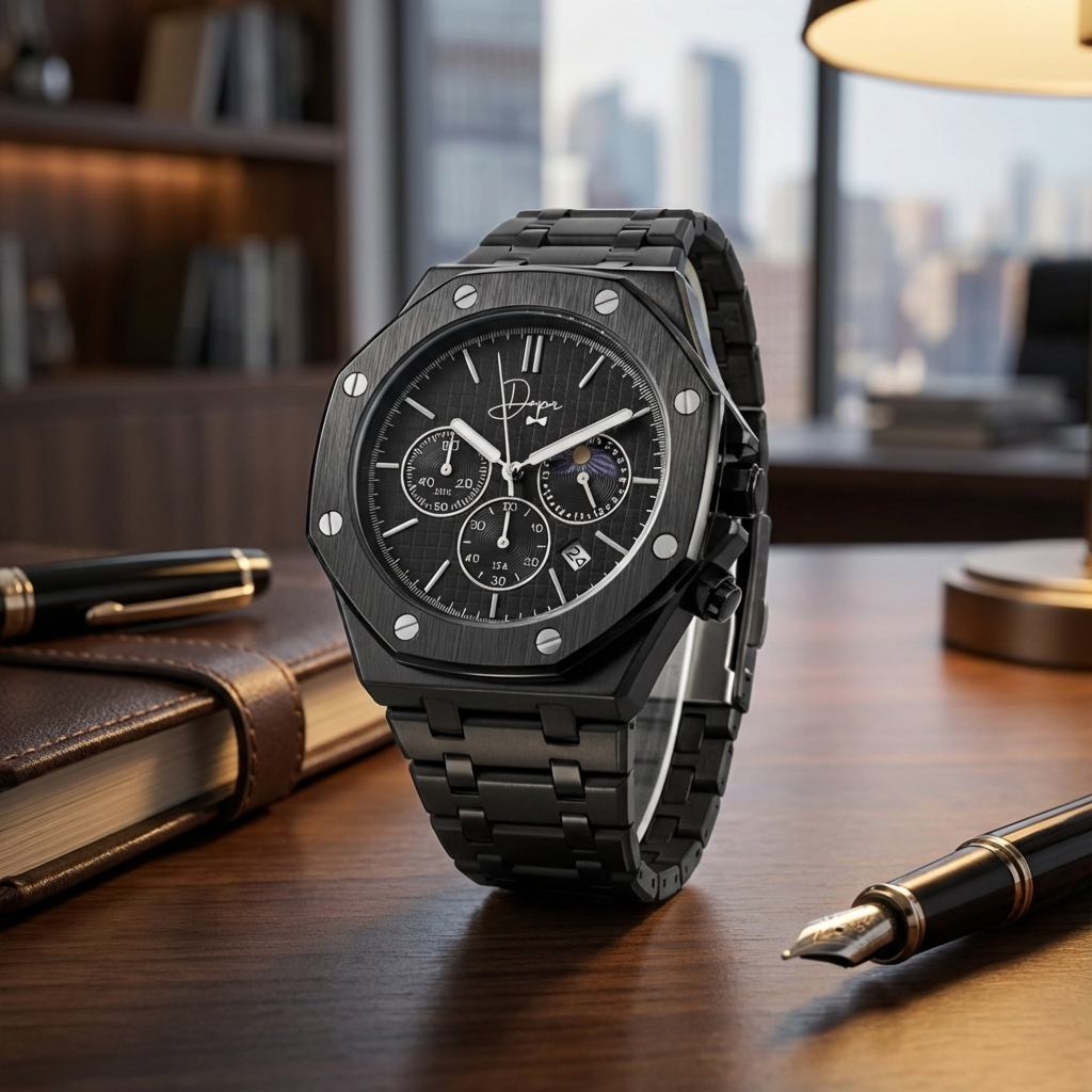Dapper Watches black stainless steel watch, stylish and modern design
