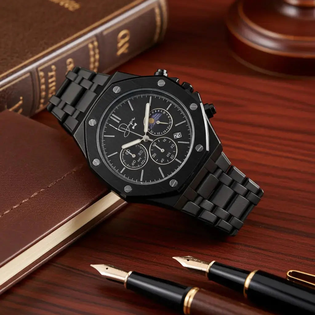 Men's black stainless steel watch the black phone, stylish and durable