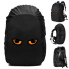 black waterproof backpack rain cover with playful eyes design