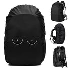 Black waterproof backpack rain cover with playful design for protection
