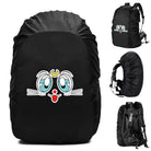 Black waterproof backpack rain cover with playful cat design for outdoor protection