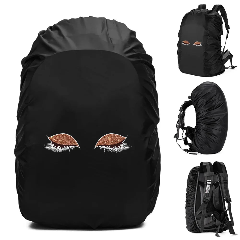 black waterproof backpack rain cover with stylish eye design for protection