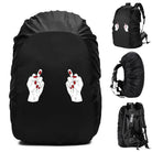 Black waterproof backpack rain cover with graphic design