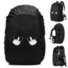 Black waterproof backpack rain cover with fun graphic design