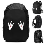 Black waterproof backpack rain cover with rock hand design for outdoor use