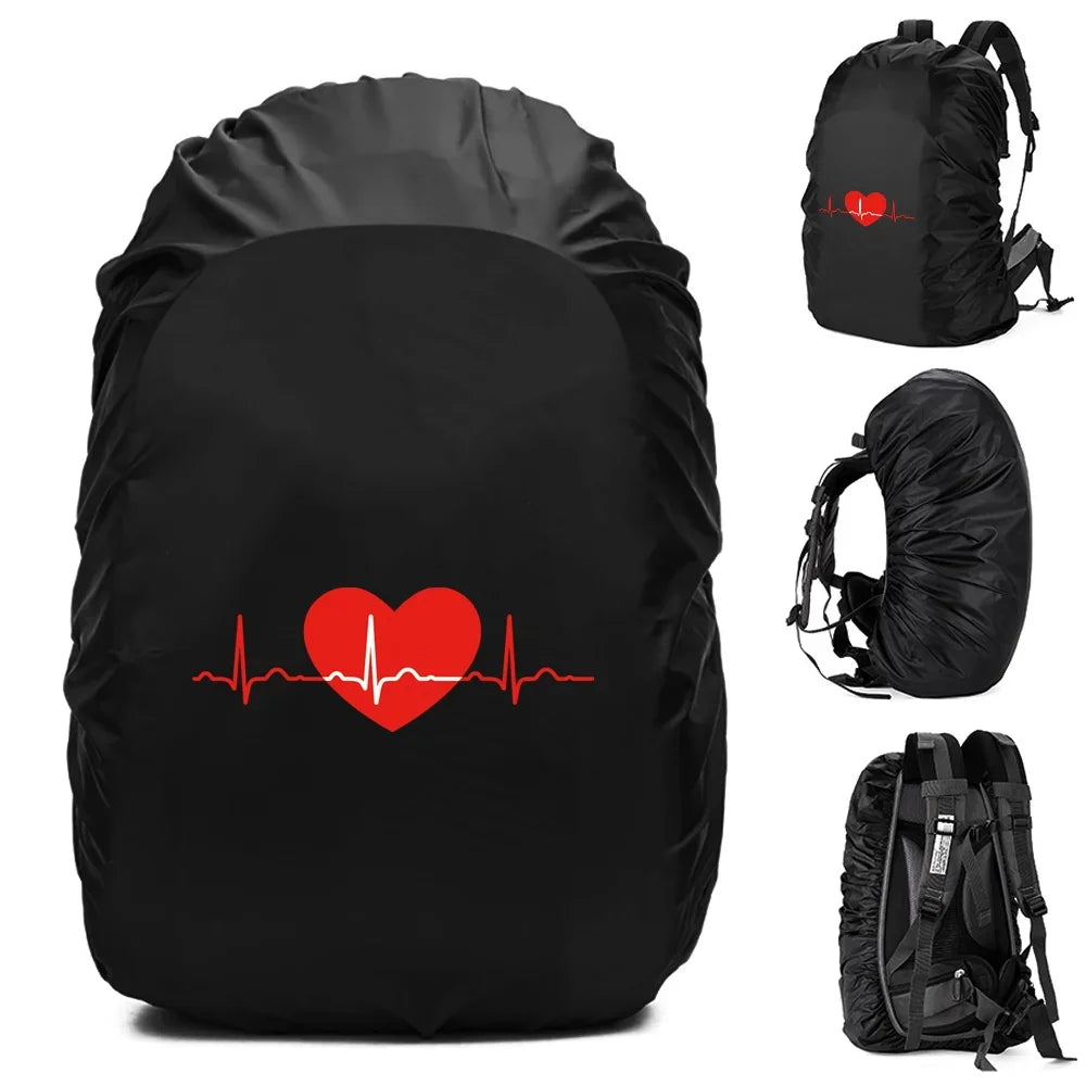 Black waterproof backpack rain cover with heartbeat design for protection