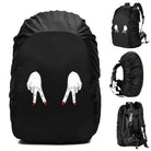 Black waterproof backpack rain cover with hand graphic for protection