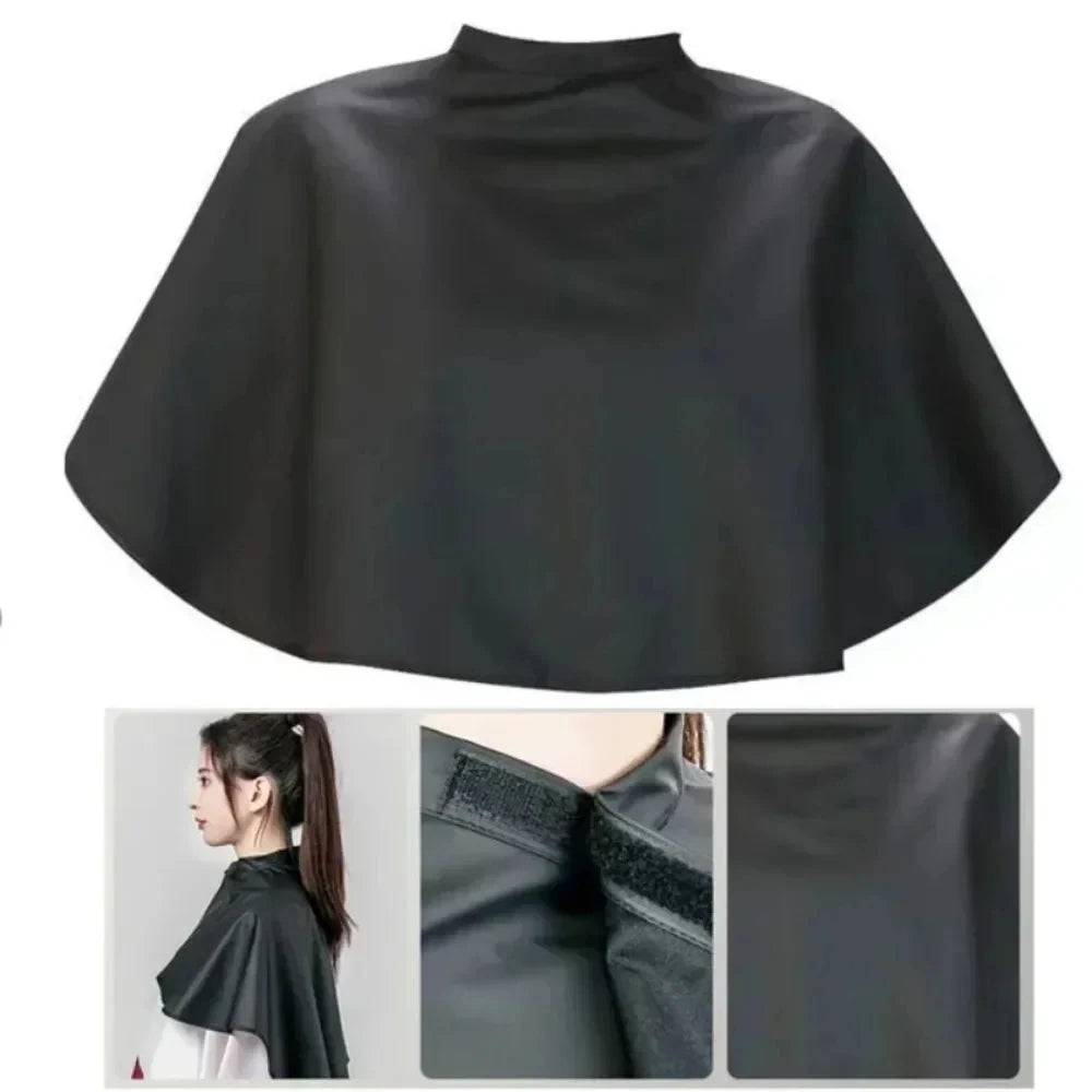 Black waterproof hairdressing cape for salon styling and protection