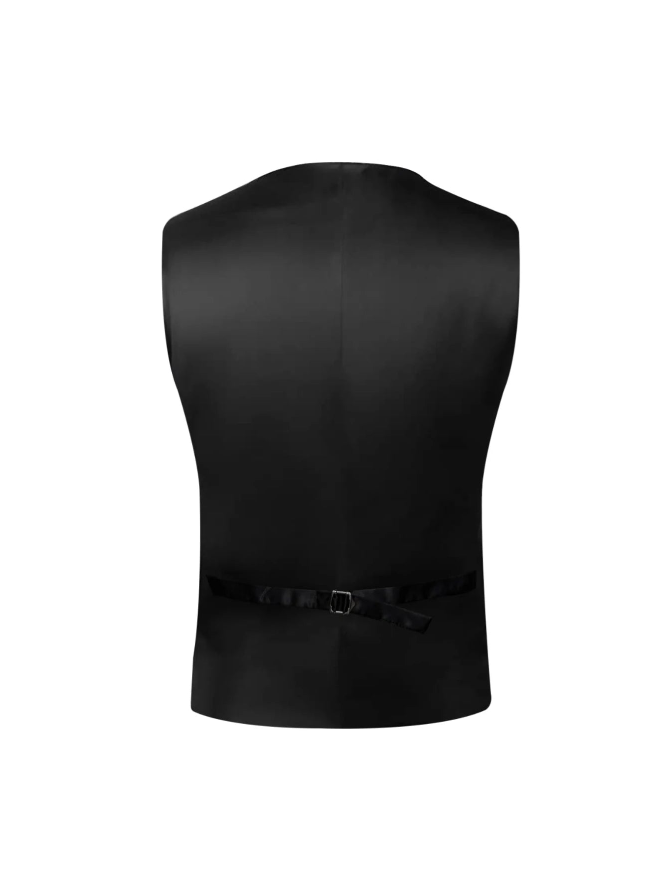 Men's black satin vest with adjustable back strap, formal wear