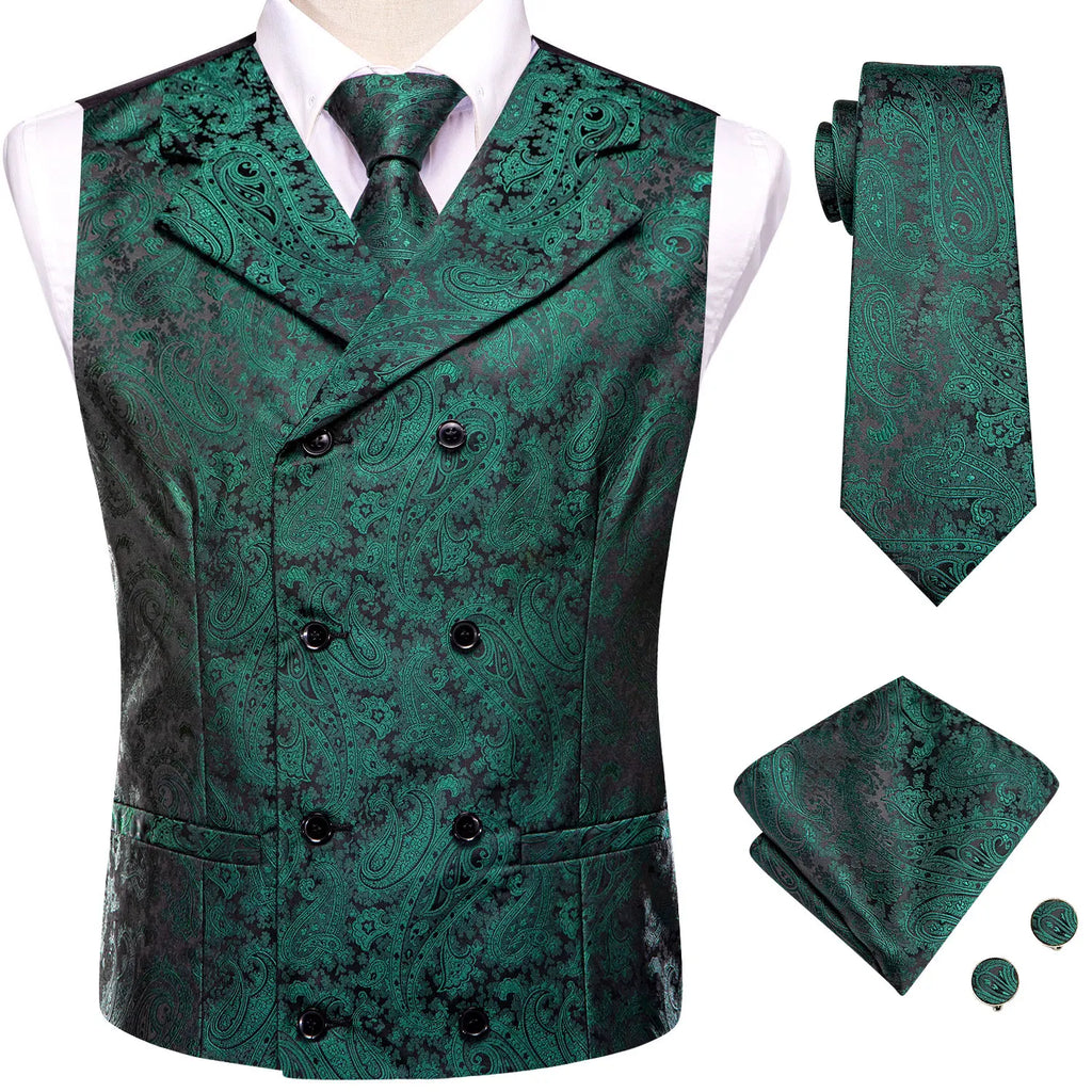 Men's green paisley vest set, stylish for weddings and formal events
