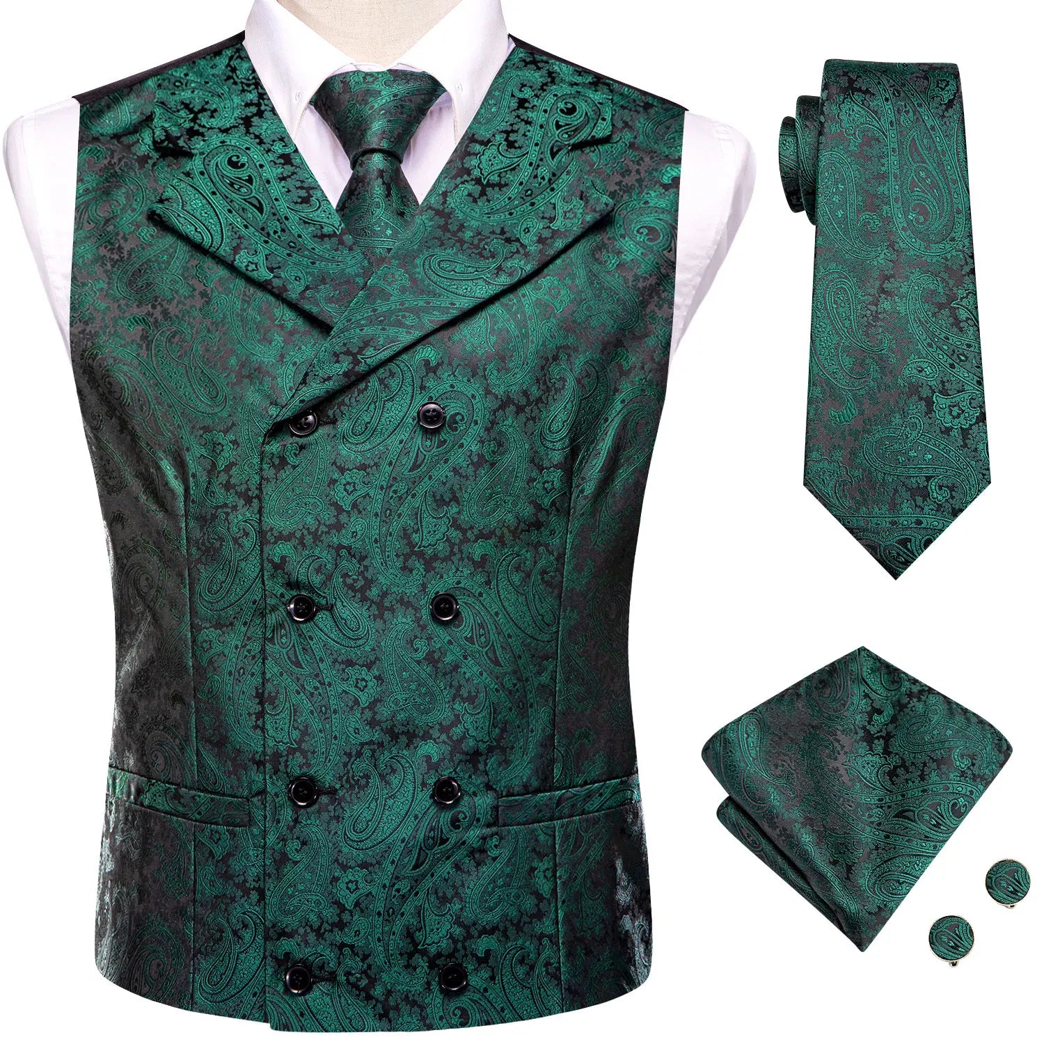 Men's green paisley vest set, stylish for weddings and formal events