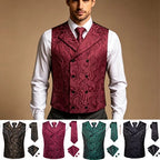 Burgundy paisley vest set, formal wear for stylish groomsmen