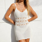 Women's crochet cover-up dress, cream, perfect for beach wedding dress in beach.
