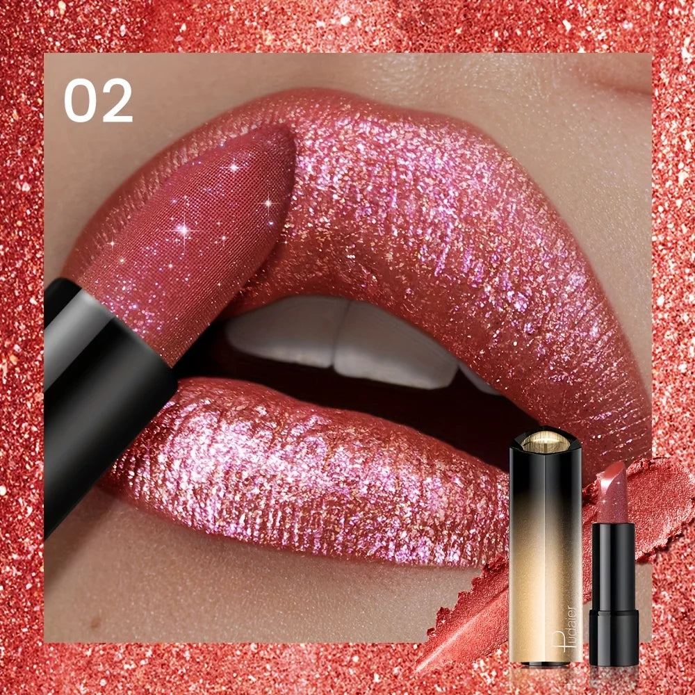 Pink shimmering lipstick by VacationGrabs for wedding party makeup artist