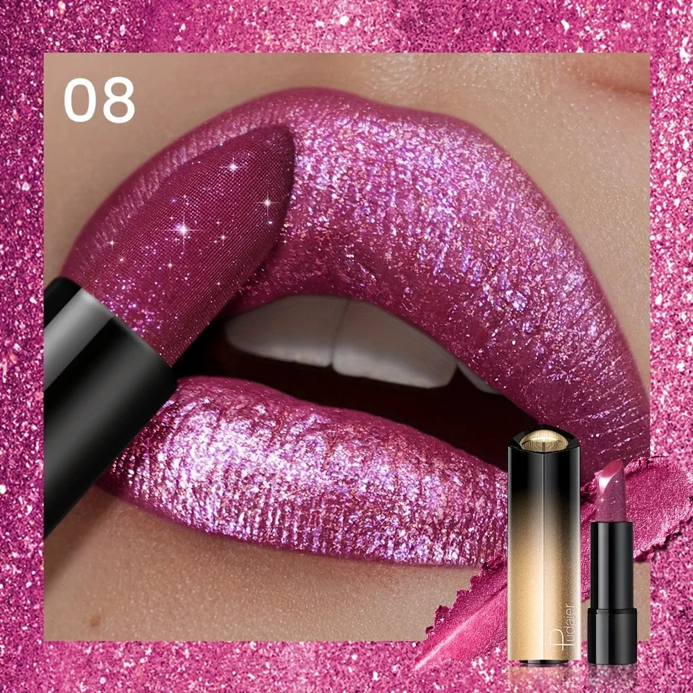 Glittery pink lipstick for wedding party makeup artist applications