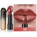 Shimmering bronze lipstick for wedding party makeup artist use