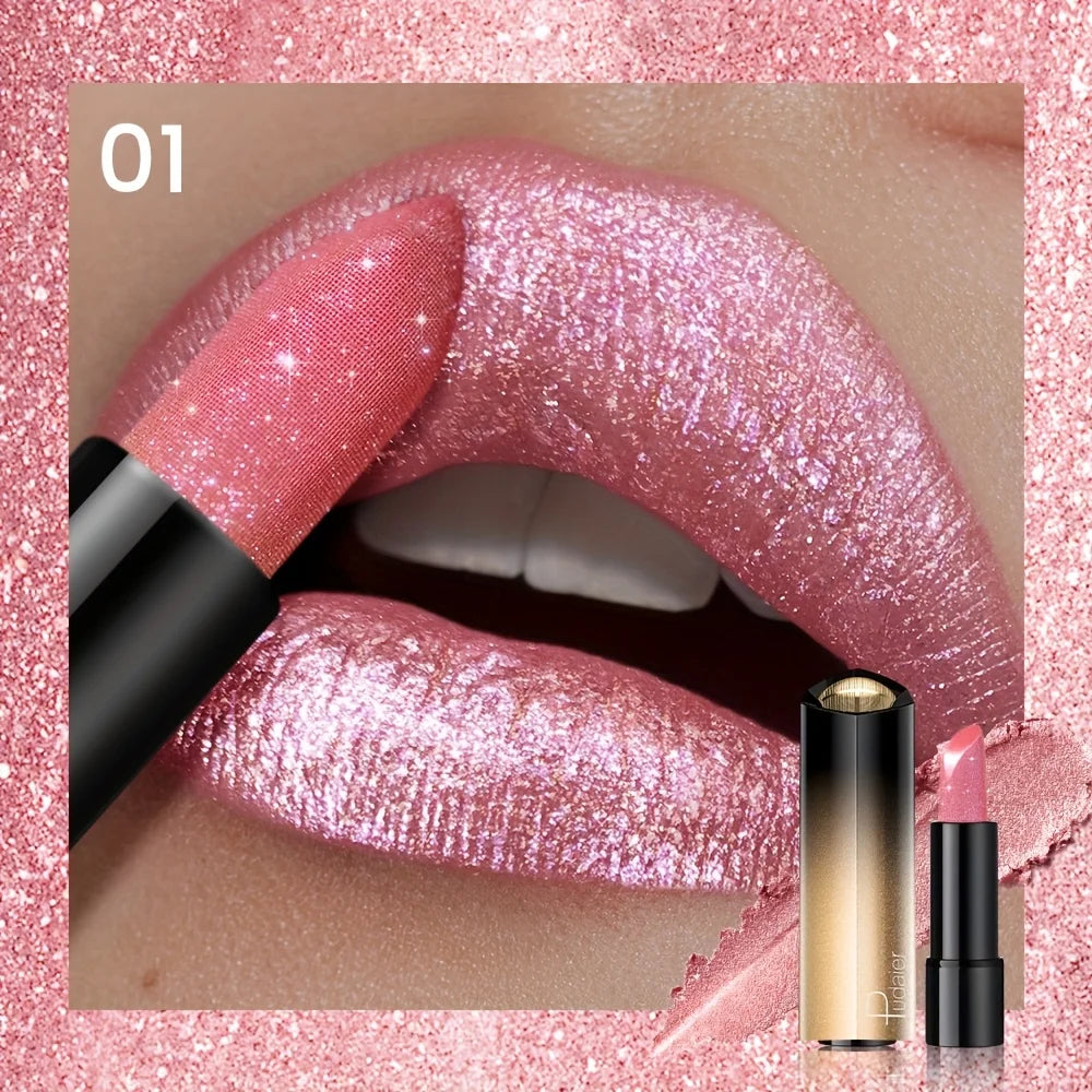 glittery pink lipstick for wedding party makeup artist use