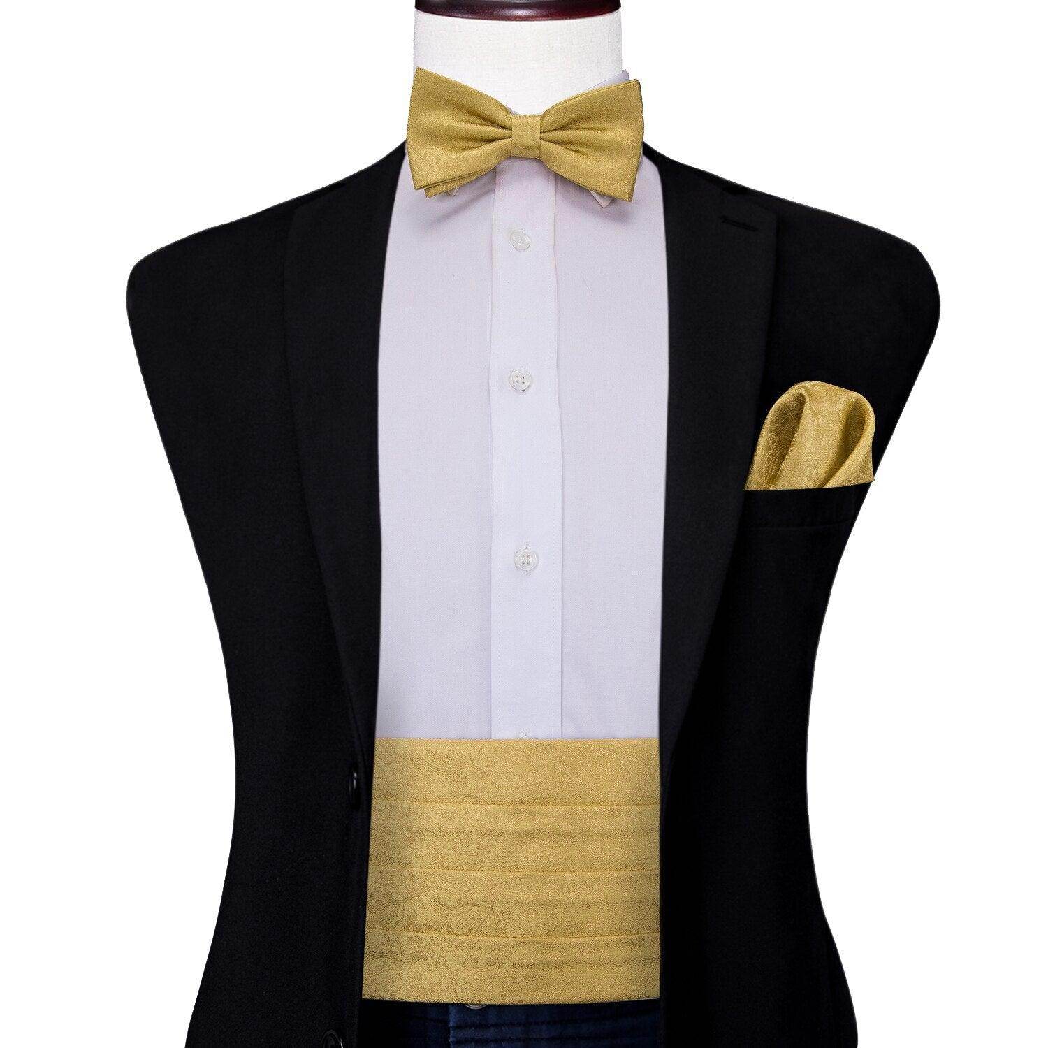 Gold Bow Tie and Pocket Square for Men's Wedding Tuxedo Set with Elegant Styling