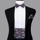 Stylish vacation wedding tuxedo set with bow tie and pocket square in floral pattern