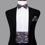 Stylish vacation wedding tuxedo set with bow tie and pocket square in floral pattern
