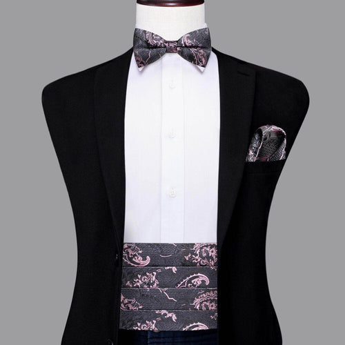 Stylish vacation wedding tuxedo set with bow tie and pocket square in floral pattern