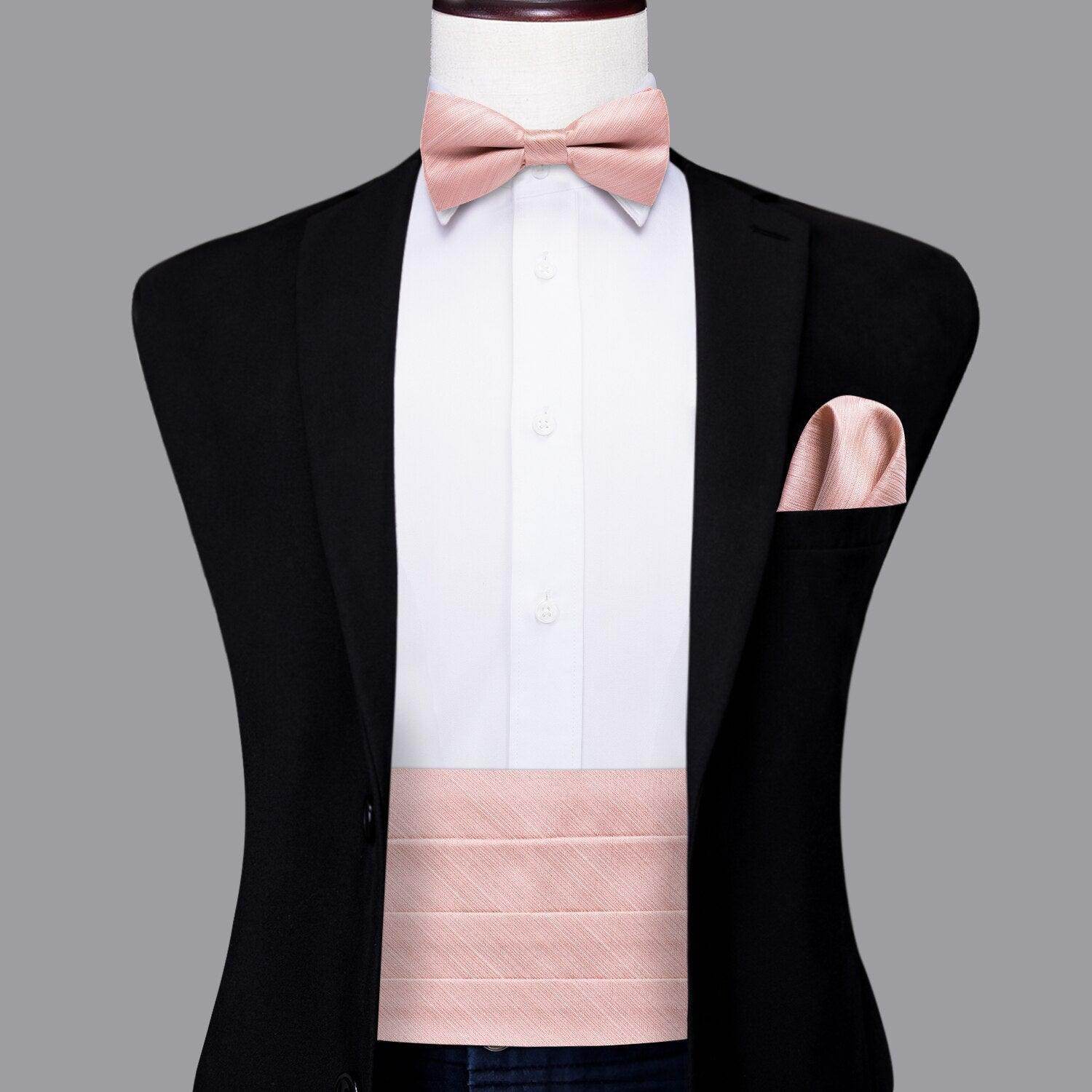 Pink Wedding Tuxedo Set with Bow Tie, Matching Pocket Square, and Waistcoat for Men