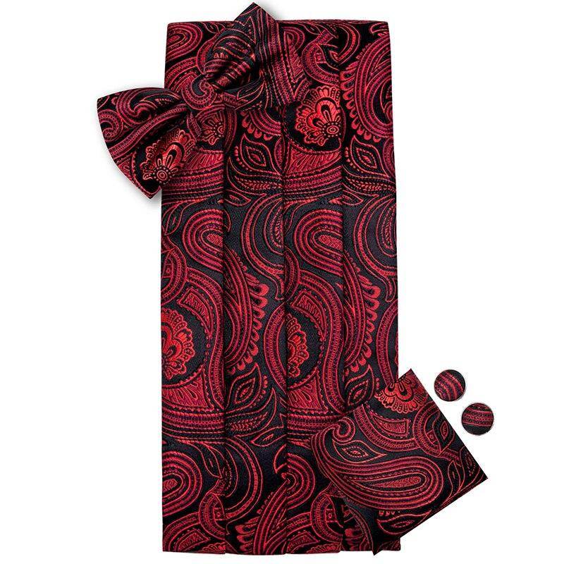 Elegant red patterned bow tie and pocket square set for wedding tuxedo set accessories