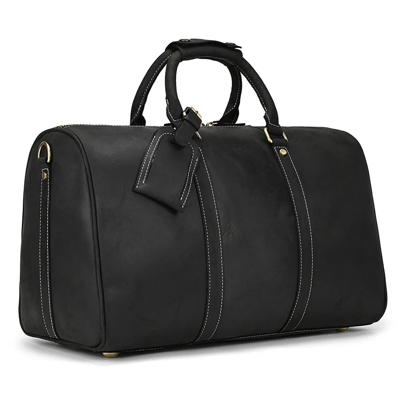 Black leather weekend bag for stylish travel and storage