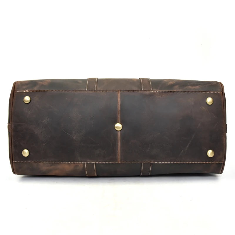 Brown leather weekend bag, durable for travel and stylish use
