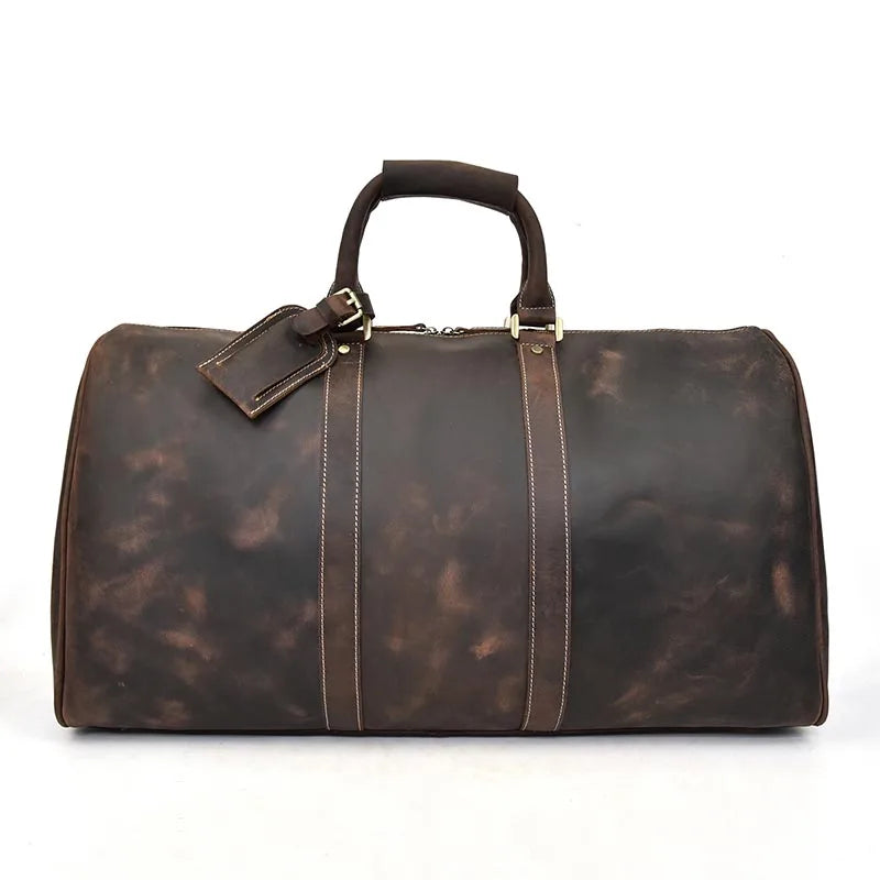 Brown leather weekend bag, perfect for stylish getaways