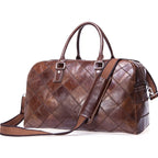 Brown leather weekend bag with quilted design for stylish travels