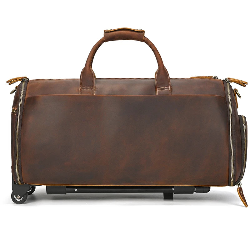 Brown leather weekend bag for stylish travel and outdoor adventures