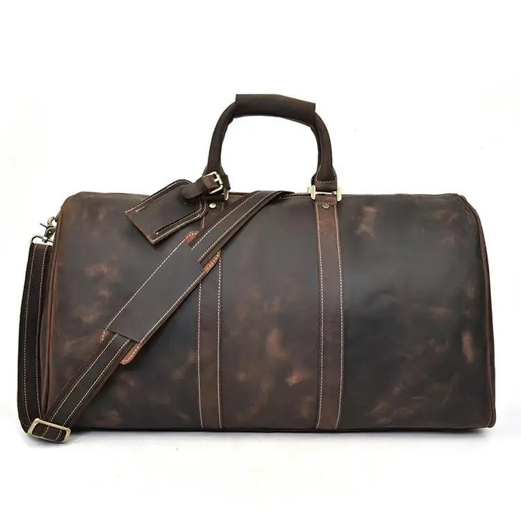 Brown leather weekend bag, perfect for short trips and travel