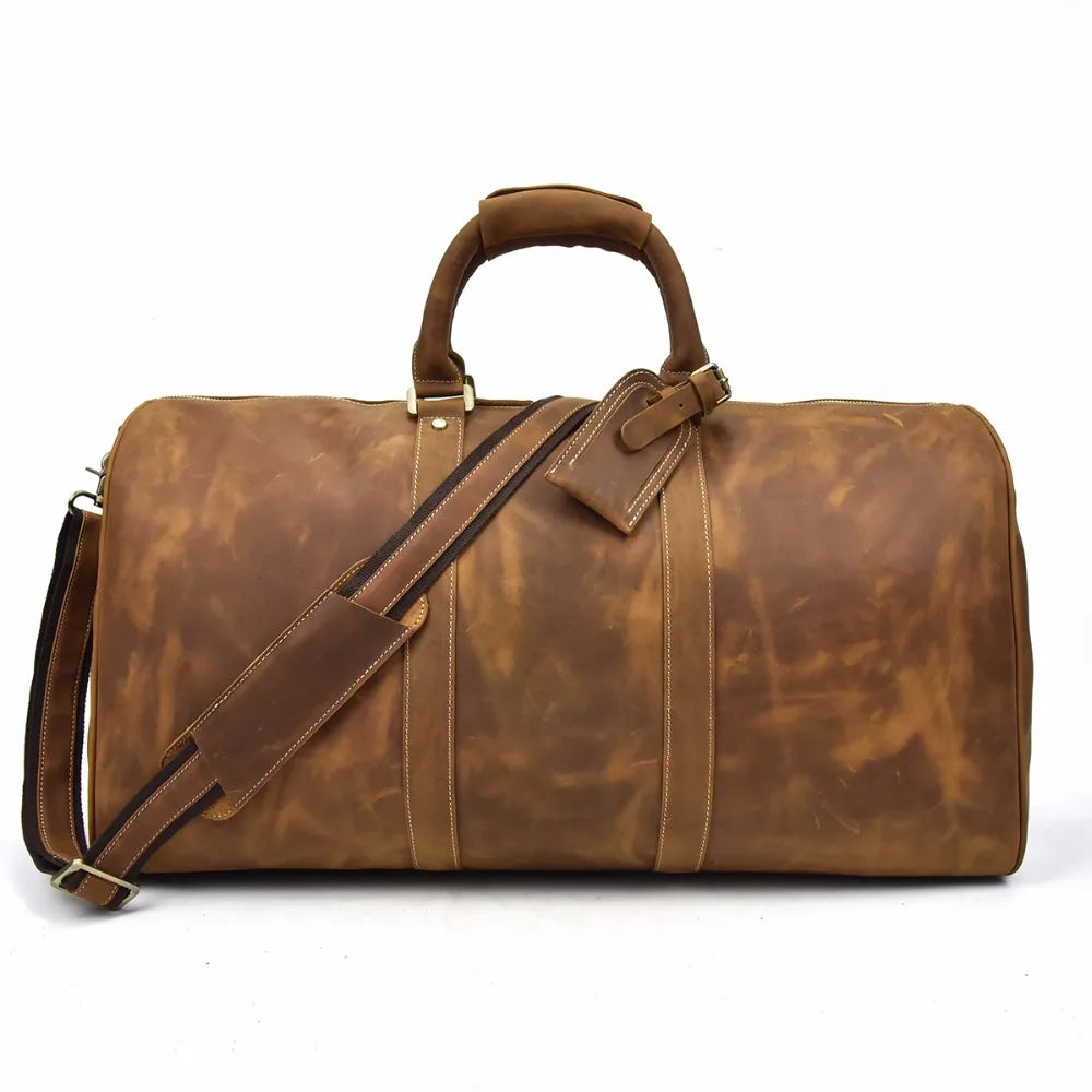 Brown leather weekend bag for stylish short trips