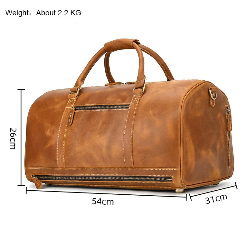 Brown leather weekend bag for stylish travel and short trips
