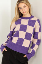 Women's Sweaters Weekend Chills Checkered Long Sleeve Sweater