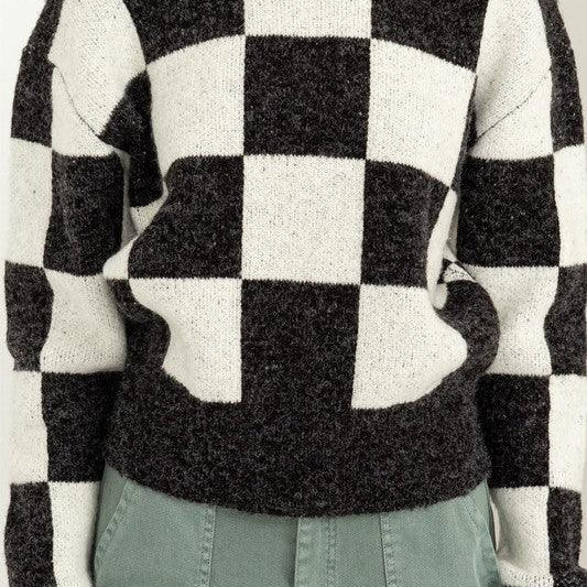 Women's Sweaters Weekend Chills Checkered Long Sleeve Sweater