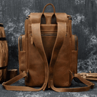 VacationGrabs weekender outdoor bag in brown leather with multiple pockets and adjustable straps