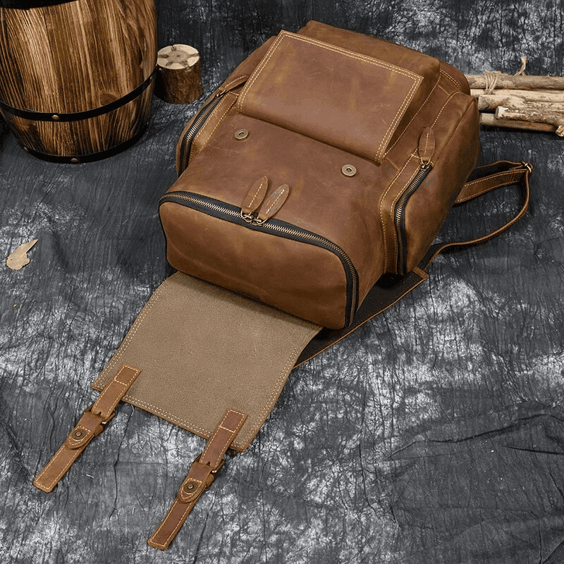 VacationGrabs weekender outdoor bag in brown leather with spacious compartments and durable straps