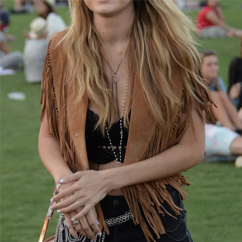 women's brown suede fringe vest for casual outings