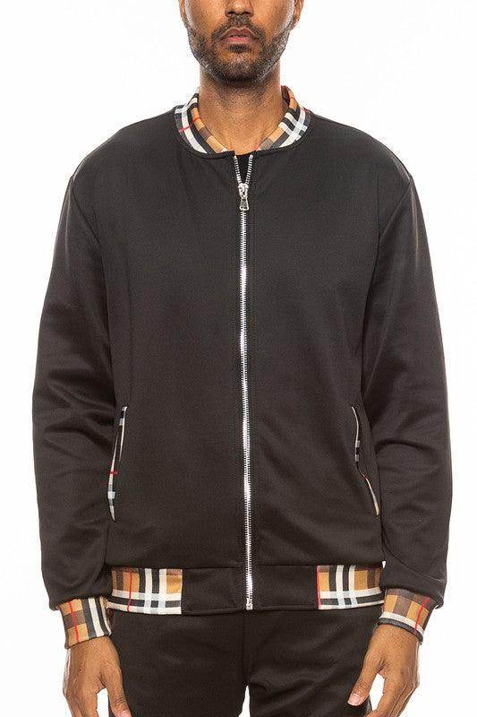 Mens Checkered Plaid Full Zip Track Jacket - VacationGrabs