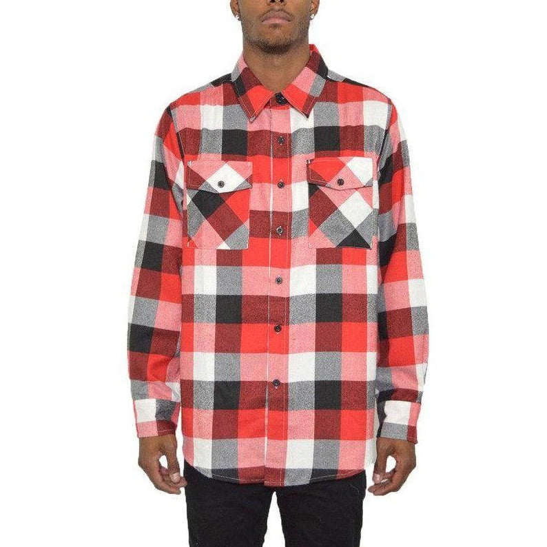 Mens Shirts LS Checkered Flannel - VacationGrabs