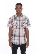 Mens Casual Short Sleeve Checker Plaid Shirts - VacationGrabs