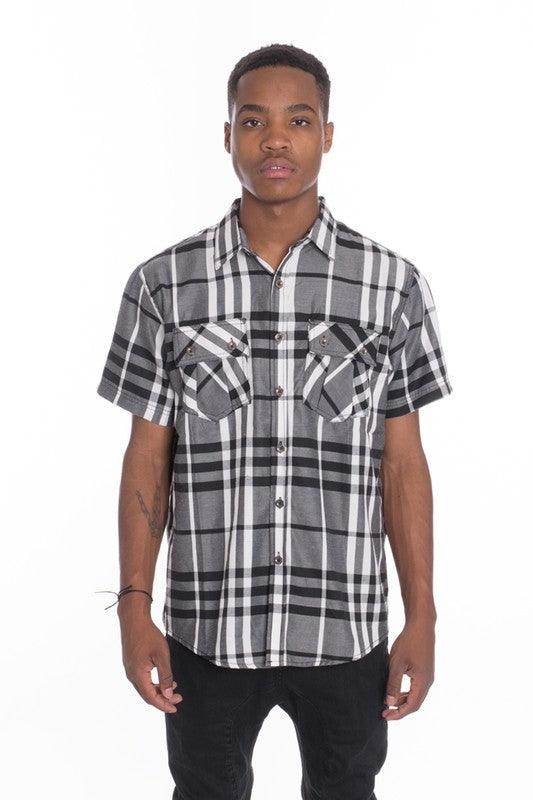 Mens Casual Short Sleeve Checker Plaid Shirts - VacationGrabs