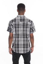 Mens Casual Short Sleeve Checker Plaid Shirts - VacationGrabs