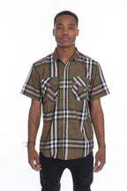 Mens Casual Short Sleeve Checker Plaid Shirts - VacationGrabs